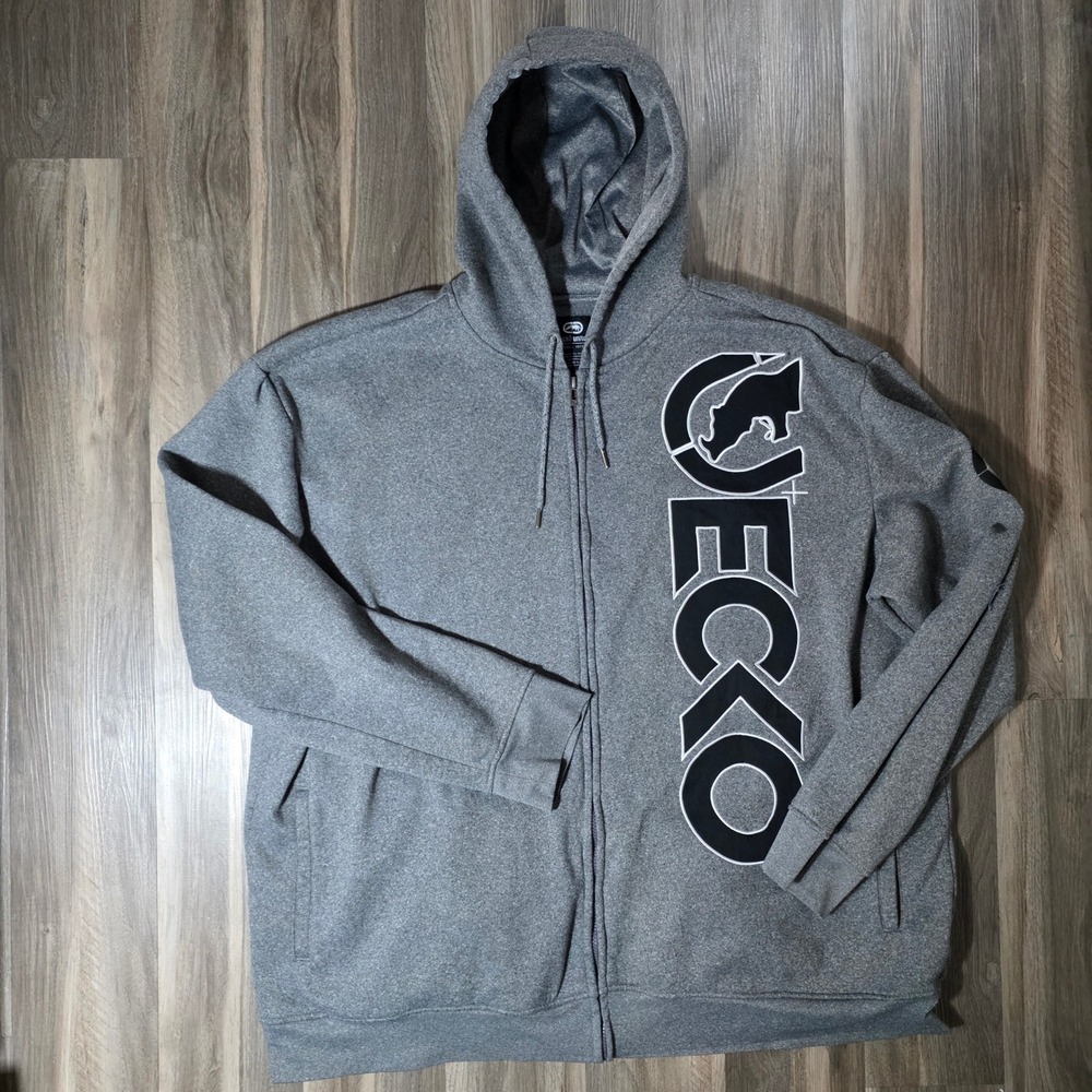 Ecko Unltd Mens Grey Full Zip‎ Hoodie Vertical Logo Rhino Graphic Sweatshirt